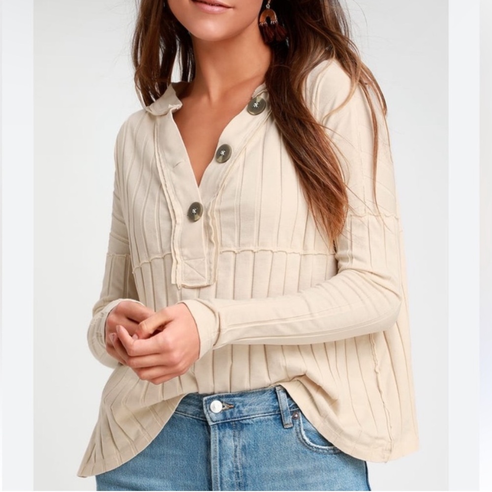 FREE PEOPLE We The Free In The Mix Henley Women's Cream Top - XSmall